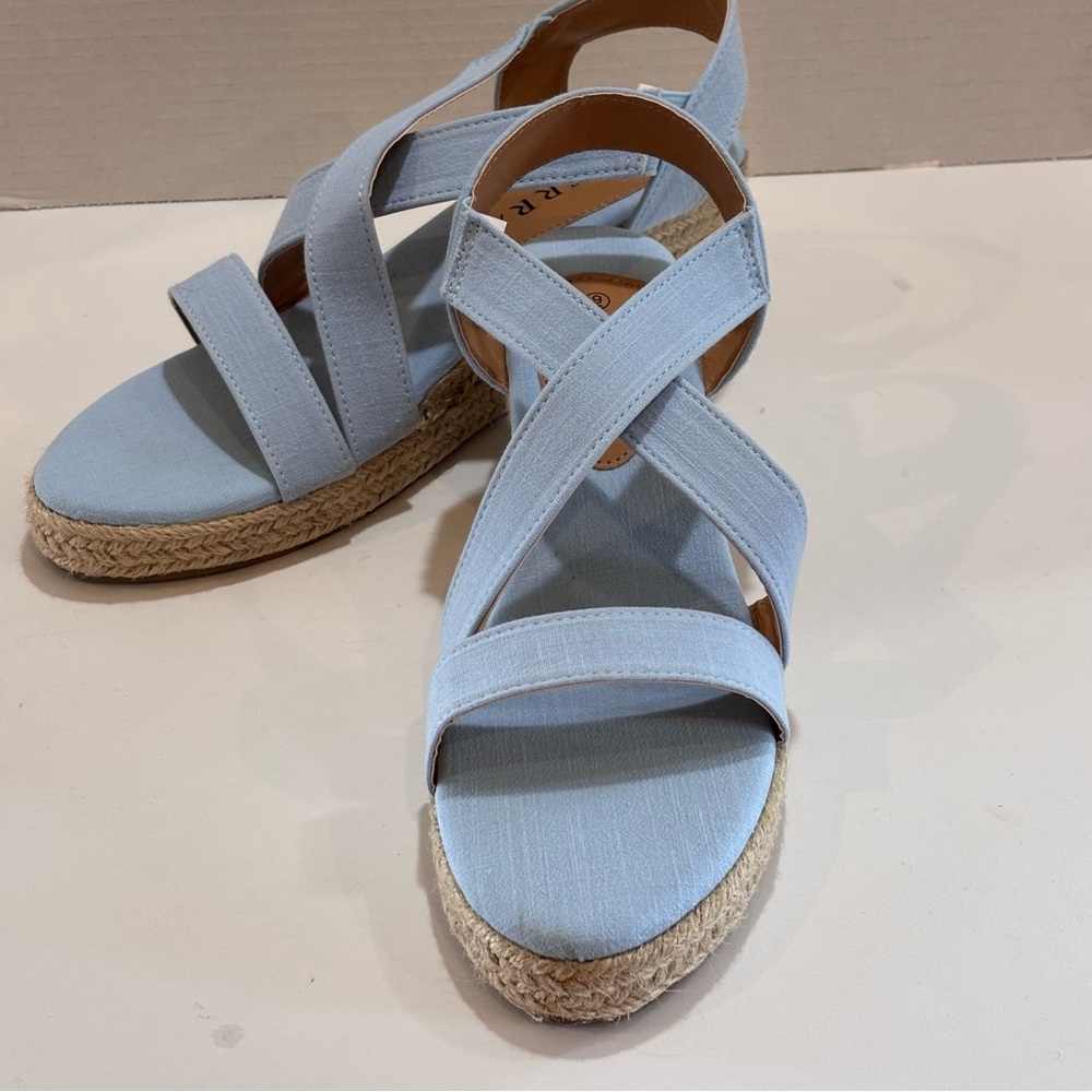 EUC Serra Sky Blue Espadrille Wedge Sandals Size 9